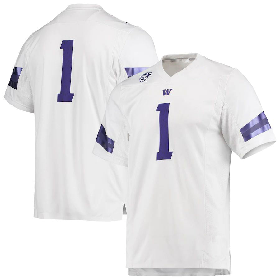 #1 W.Huskies Team Premier Football Jersey White Stitched American College Jerseys - Main View