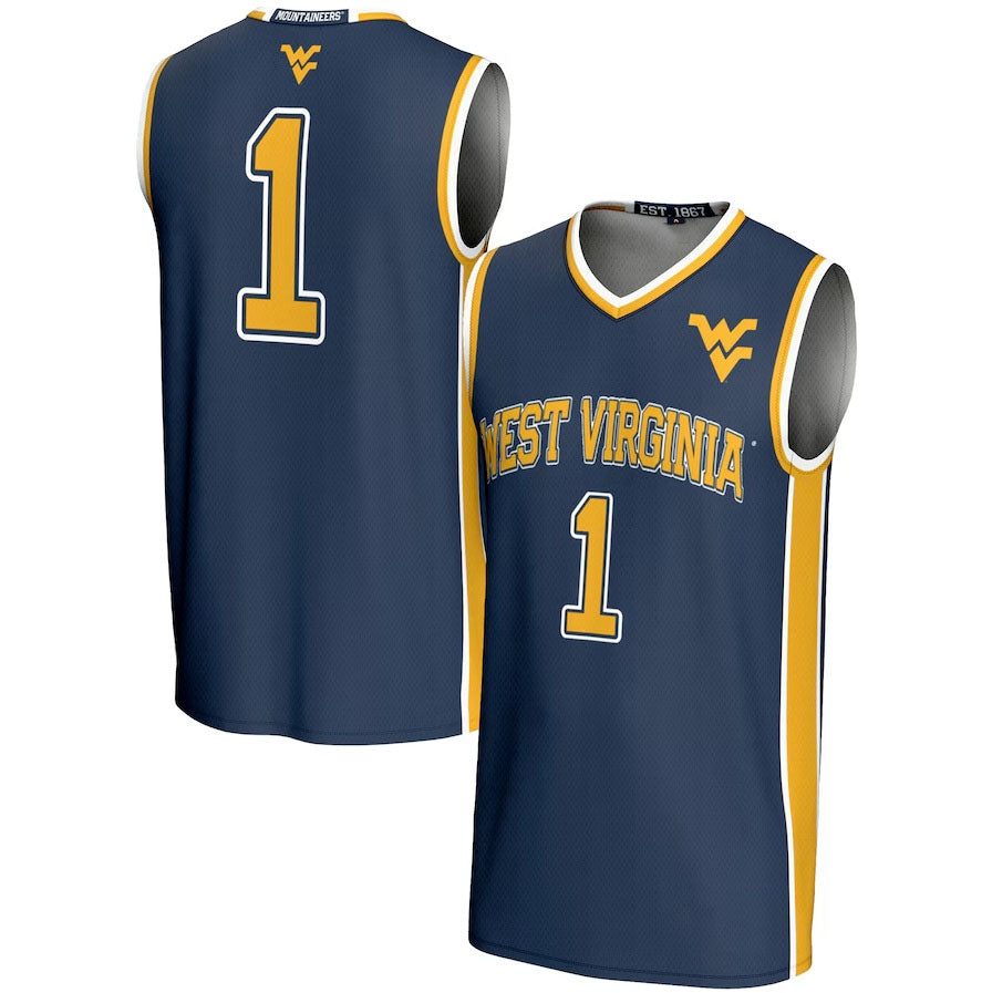 #1 W.Virginia Mountaineers GameDay Greats Lightweight Basketball Jersey - Navy American College Jerseys - Main View