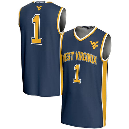 #1 W.Virginia Mountaineers GameDay Greats Lightweight Basketball Jersey - Navy American College Jerseys - Main View
