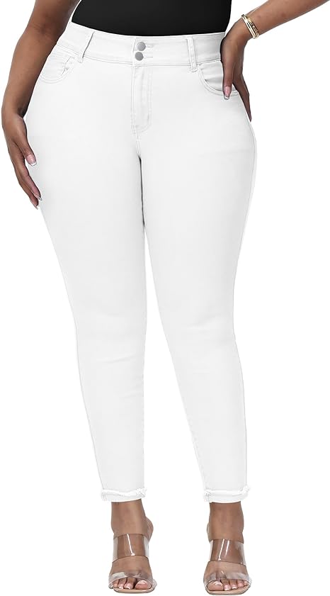 Womens Plus Size Skinny Jeans Stretchy High Waisted Ankle Jean - Main View
