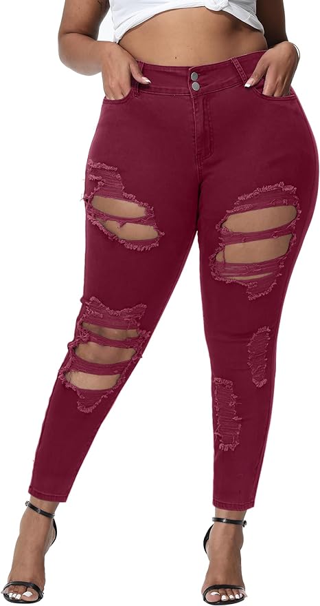 Womens Plus Size Skinny Jeans Stretchy High Waisted Ankle Jean - Main View