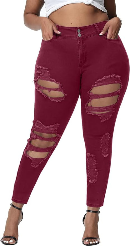 Womens Plus Size Skinny Jeans Stretchy High Waisted Ankle Jean - Main View