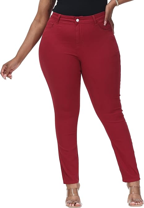 Womens Plus Size Skinny Tapered Pants Comfy Stretch High Waist Ankle Jean - Main View