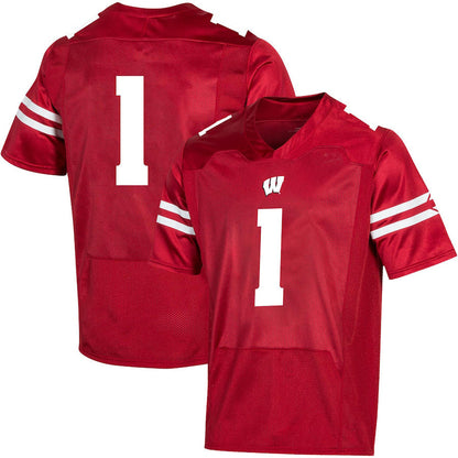 #1 W.Badgers Under Armour Premier Football Jersey Red Stitched American College Jerseys - Main View