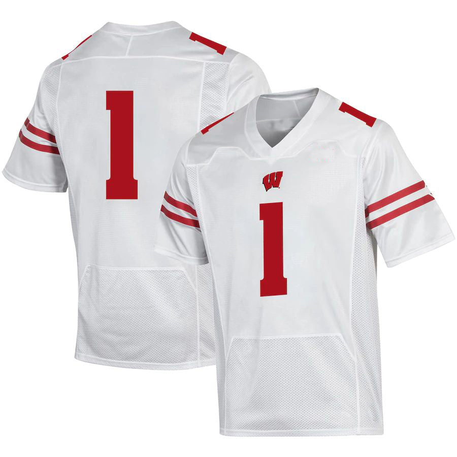 #1 W.Badgers Under Armour Premier Football Jersey White Stitched American College Jerseys - Main View