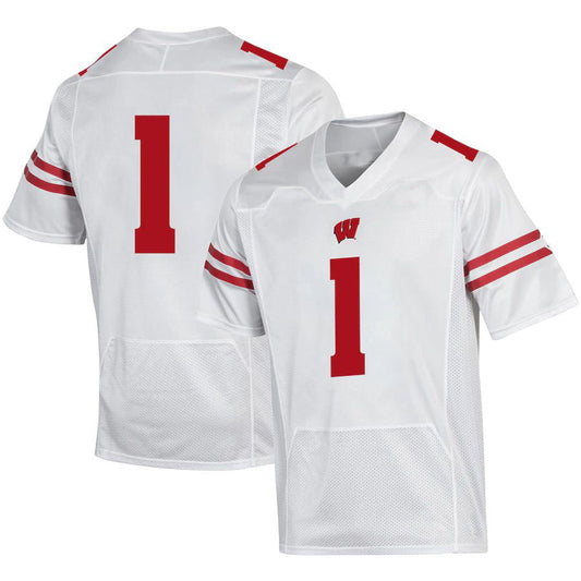 #1 W.Badgers Under Armour Premier Football Jersey White Stitched American College Jerseys - Main View