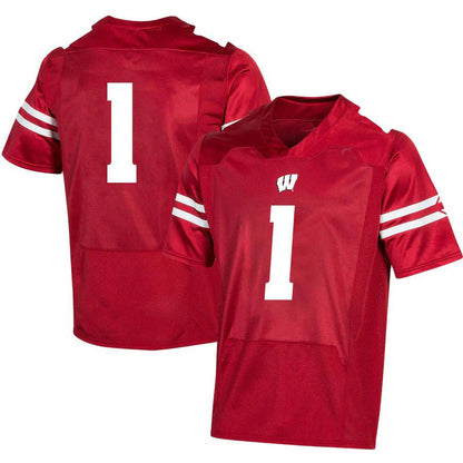 #1 W.Badgers Under Armour Replica Football Jersey - Red Stitched American College Jerseys - Main View