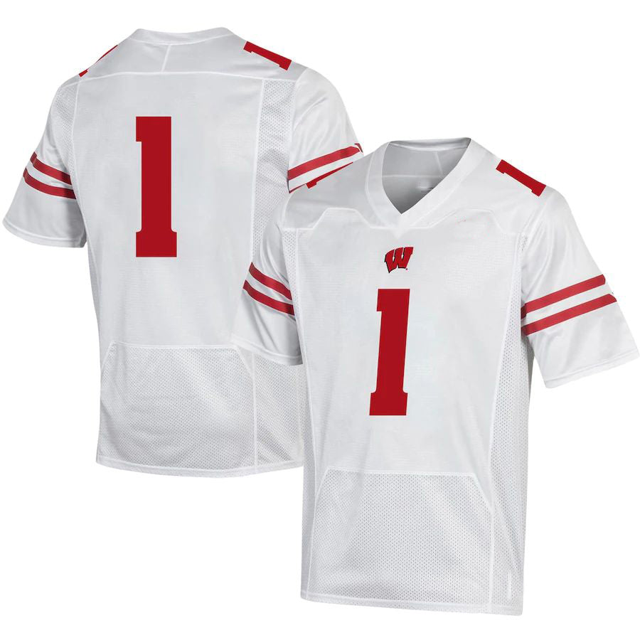 #1 W.Badgers Under Armour Replica Football Jersey - White Stitched American College Jerseys - Main View