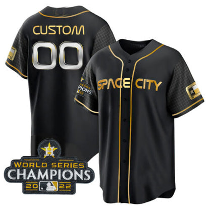 Custom Astros Active Player Custom Black Gold 2022 World Series Stitched Baseball Jersey Stitched Baseball Jerseys - Main View