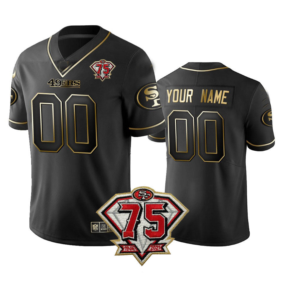 Custom SF.49ers  Black Golden Stitched American Football Jersey - Main View