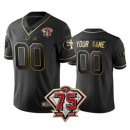 Custom SF.49ers  Black Golden Stitched American Football Jersey - Main View