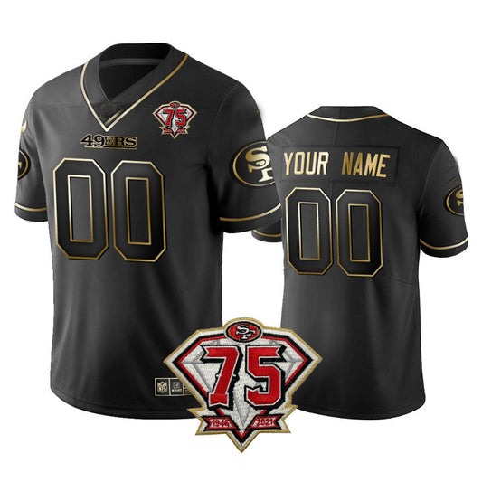 Custom SF.49ers  Black Golden Stitched American Football Jersey - Main View
