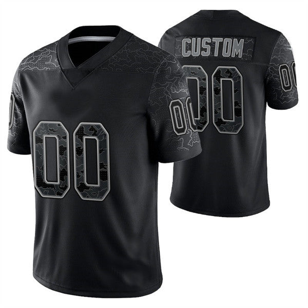 Custom P.Eagles Football Jerseys Active Player Black Reflective Limited Stitched Jersey - Main View