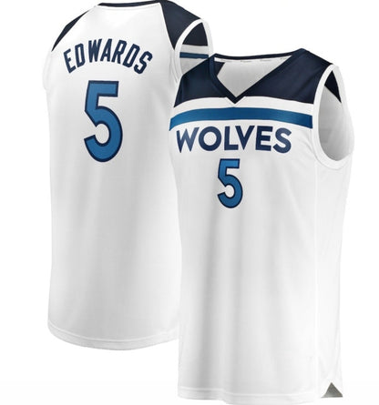 M.Timberwolves #5 Anthony Edwards Fast Break Replica Player Jersey - Association Edition - White American Basketball Jersey - Main View