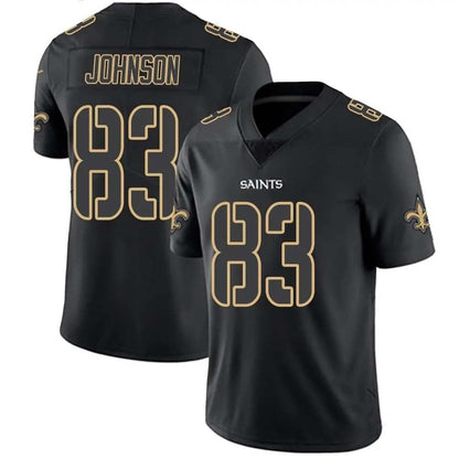 NO.Saints #83 Juwan Johnson Black Limited Black lmpact Stitched American Football Jerseys - Main View