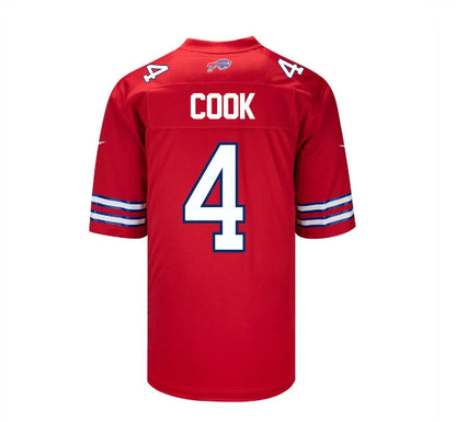 B.Bills #4 James Cook Red Game Player Jersey American Stitched Football Jerseys - Main View