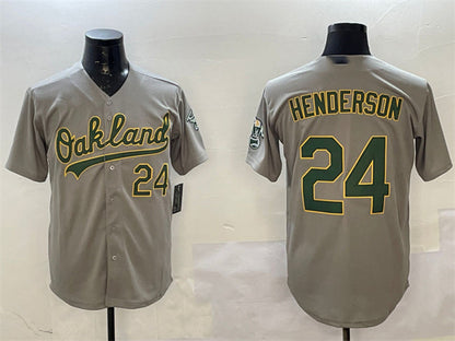 Oakland Athletics #24 Ricky Henderson Gray With Patch Stitched Baseball Jersey - Main View