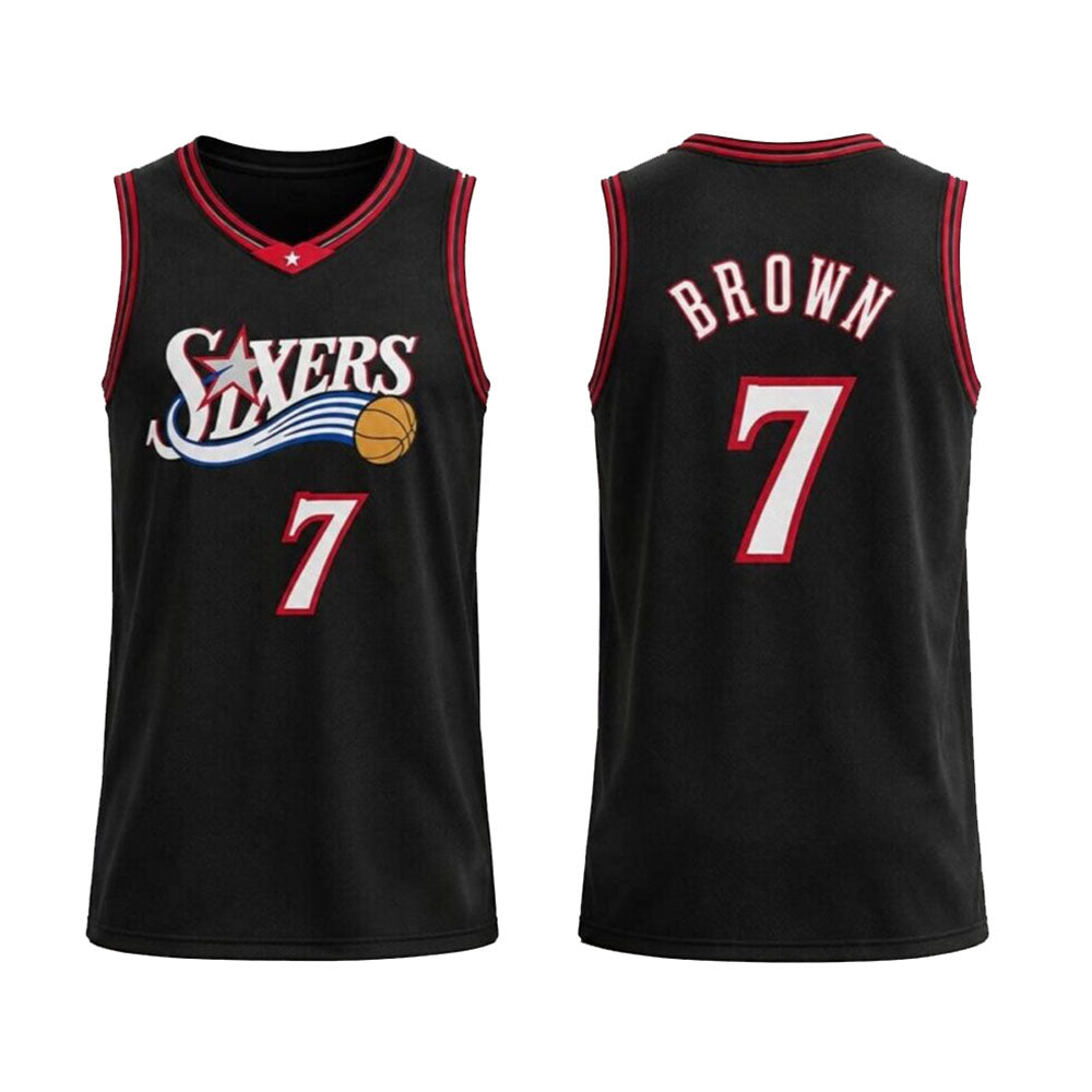 PH.76ers #7 Jaylen Brown Black Stitched American Basketball Jersey - Main View