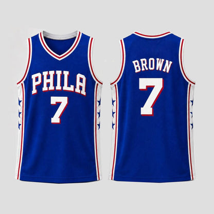 2026 PH.76ers #7 Jaylen Brown Royal Stitched American Basketball Jersey - Main View