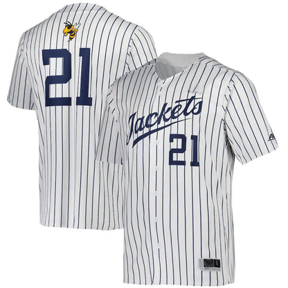 #21 GATech Yellow Jackets Button-Up Baseball Jersey White Stitched American College Jerseys - Main View