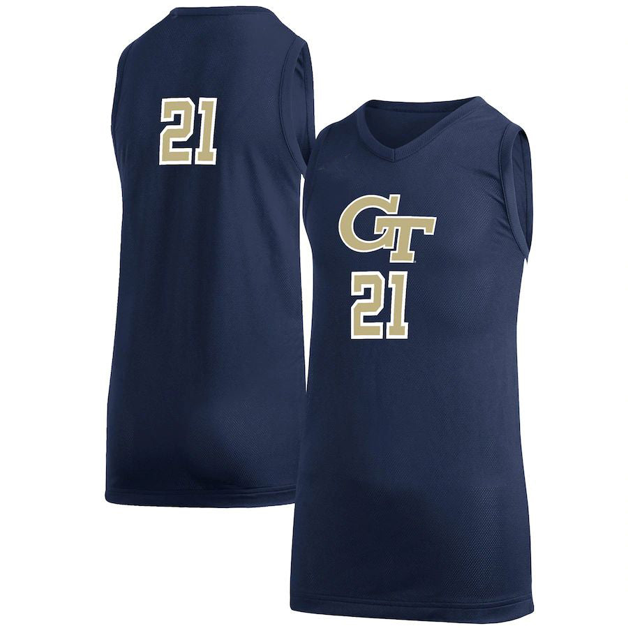 #21 GATech Yellow Jackets Game Jersey  Basketball Jersey Navy Stitched American College Jerseys - Main View
