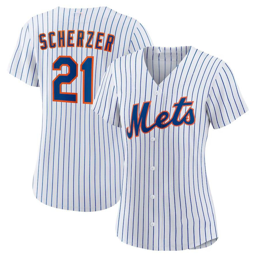 New York Mets #21 Max Scherzer White Home Replica Player Jersey Baseball Jerseys - Main View