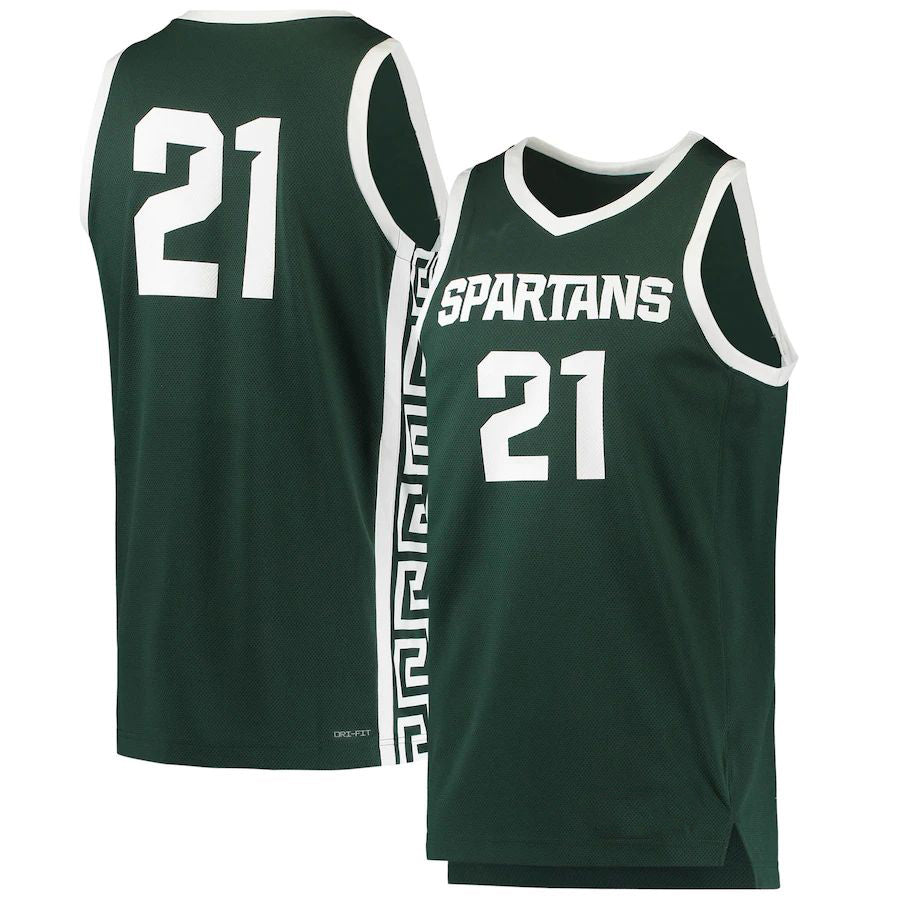 #21 M.State Spartans Replica Basketball Jersey  Green Stitched American College Jerseys - Main View
