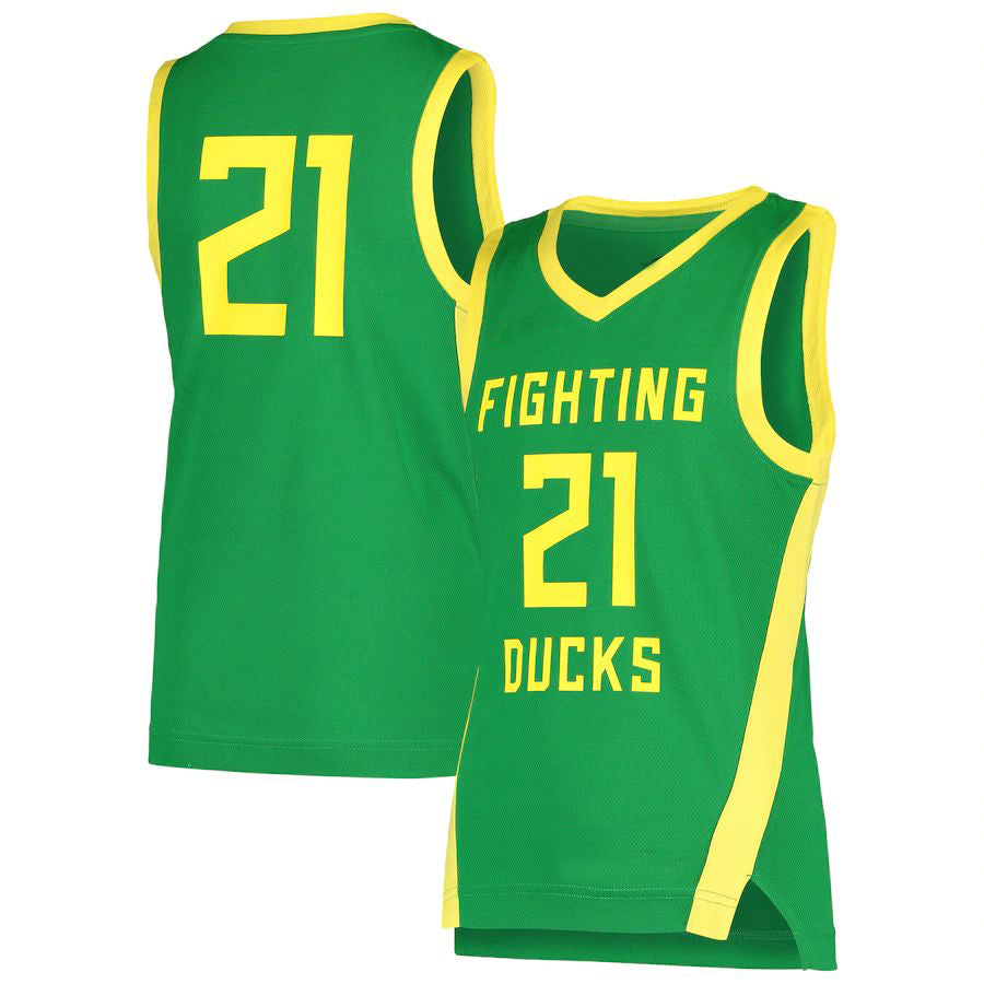 #21 O.Ducks Team Replica Basketball Jersey Green Stitched American College Jerseys - Main View