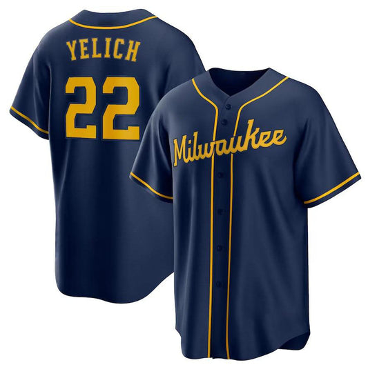 Milwaukee Brewers #22 Christian Yelich Navy Alternate Replica Player Jersey Baseball Jerseys - Main View