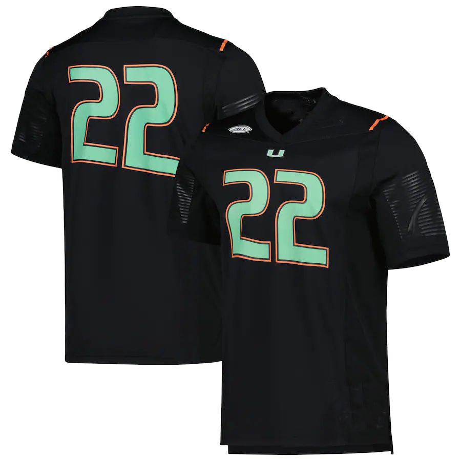 #22 M.Hurricanes Miami Nights Premier Strategy Jersey Black Football Jersey Stitched American College Jerseys - Main View