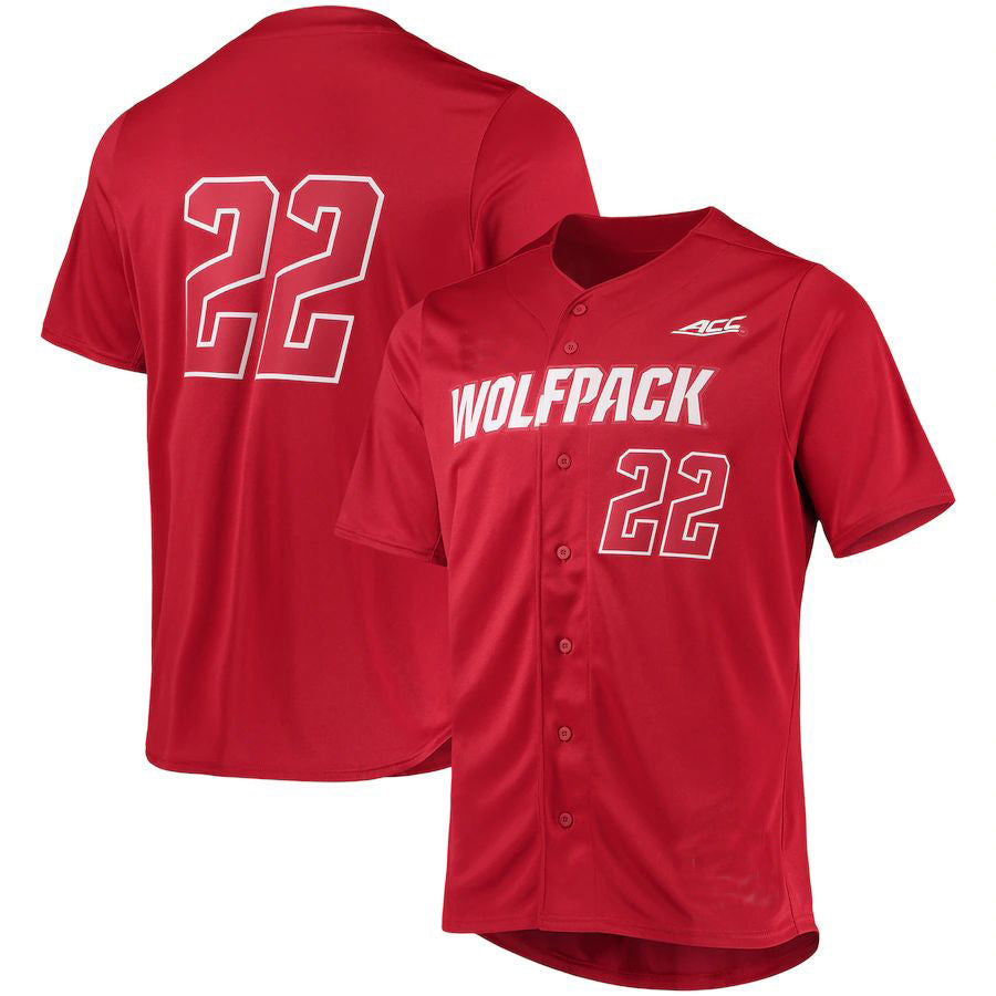 #22 NS.Wolfpack Button-Up Baseball Jersey Red Stitched American College Jerseys - Main View