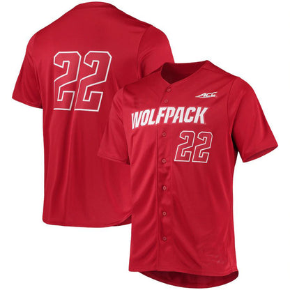 #22 NS.Wolfpack Button-Up Baseball Jersey Red Stitched American College Jerseys - Main View