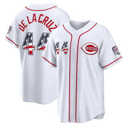 Cincinnati Reds #44 Elly De La Cruz USA 250 Fourth of July Home Stadium Jersey - White Tailgate Goods - Main View