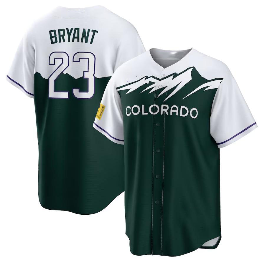 Colorado Rockies #23 Kris Bryant White Forest Green Home Replica Player Name Jersey Baseball Jerseys - Main View