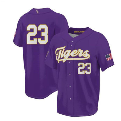 #23 L.Tigers ProSphere Unisex 2023 Baseball College World Series Champions Jersey - Purple Stitched American College Jerseys - Main View
