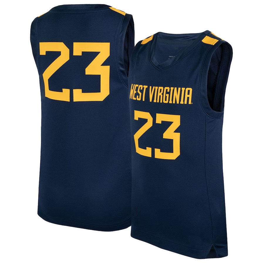 #23 W.Virginia Mountaineers Icon Replica Basketball Jersey - Navy American College Jerseys - Main View