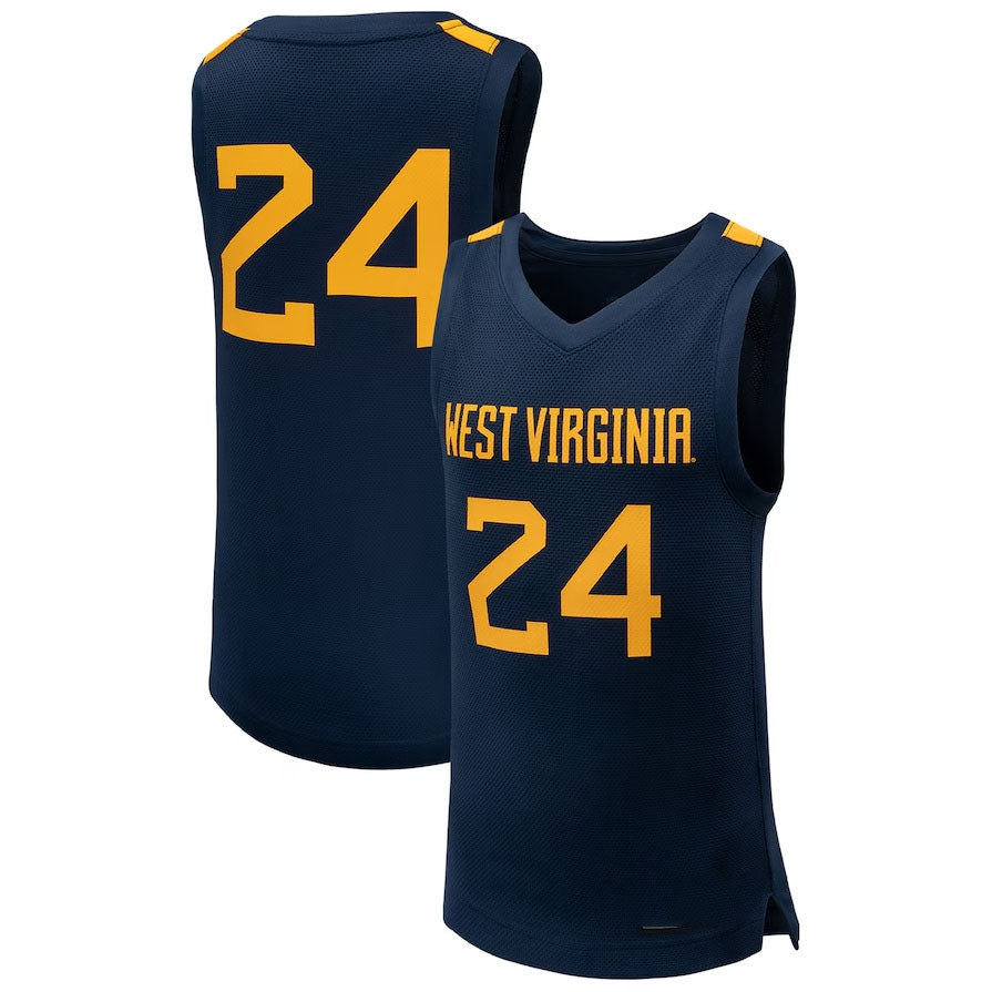 #24 W.Virginia Mountaineers Team Replica Basketball Jersey - Navy American College Jerseys - Main View