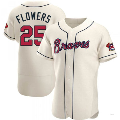 Atlanta Braves #25 Tyler Flowers Cream Alternate Jersey Stitches Baseball Jerseys - Main View