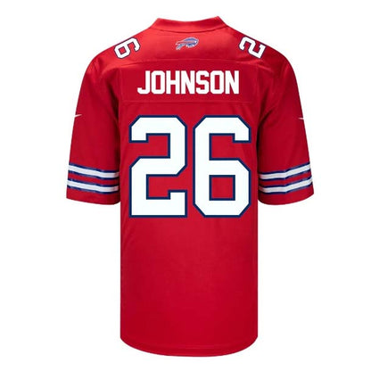 B.Bills #26 Ty Johnson Game Jersey - Red Stitched American Football Jerseys - Main View