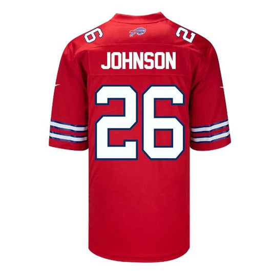 B.Bills #26 Ty Johnson Game Jersey - Red Stitched American Football Jerseys - Main View