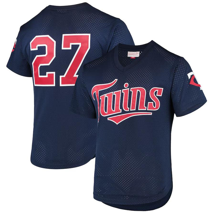 Minnesota Twins #27 David Ortiz Navy Mitchell & Ness 2002 Cooperstown Collection Mesh Batting Practice Jersey - Main View