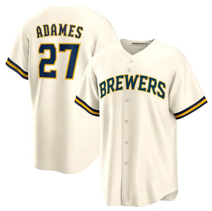 Milwaukee Brewers #27 Willy Adames Cream Alternate Replica Player Jersey Baseball Jerseys - Main View