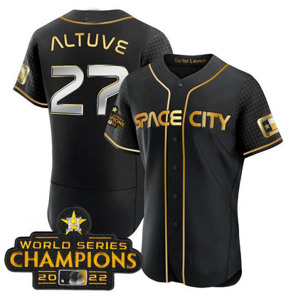 #27 Jose Altuve Houston Astros BLACK 2023 SPACE CITY CHAMPIONS FLEX JERSEY - ALL STITCHED Baseball Jerseys