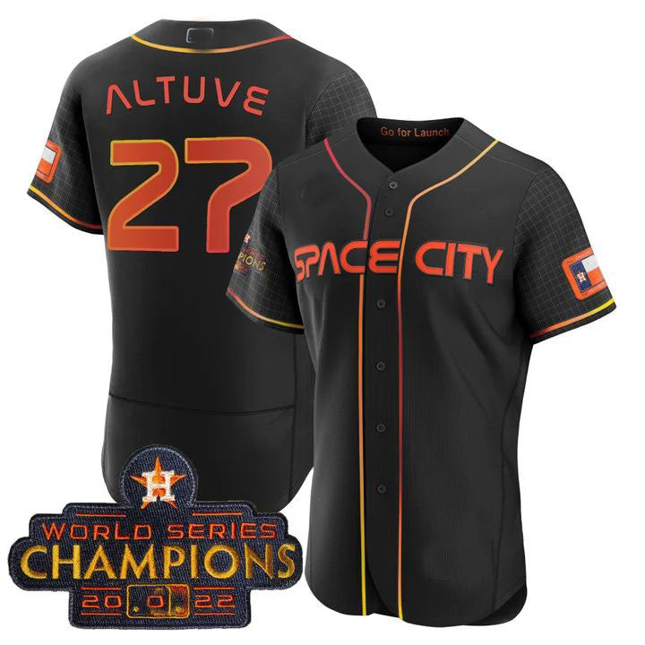 #27 Jose Altuve Houston Astros 2023 SPACE CITY CHAMPIONS FLEX JERSEY ¨C BLACK ALL STITCHED Baseball Jerseys - Main View