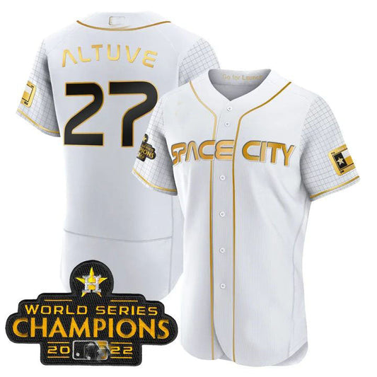 #27 Jose Altuve Houston Astros 2023 SPACE CITY CHAMPIONS FLEX JERSEY ¨C WHITE ALL STITCHED Baseball Jerseys - Main View