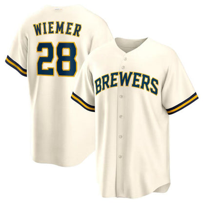 Milwaukee Brewers #28 Joey Wiemer Cream Alternate Replica Player Jersey Baseball Jerseys - Main View