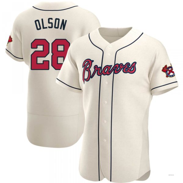 Atlanta Braves #28 Matt Olson Cream Alternate Jersey Stitches Baseball Jerseys - Main View