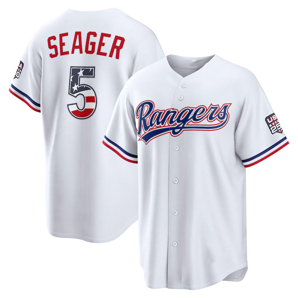 Texas Rangers #5 Corey Seager USA 250 Fourth of July Home Stadium Jersey - White Tailgate Goods - Main View