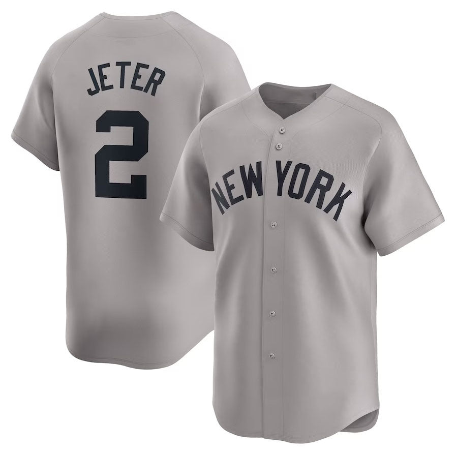New York Yankees #2 Derek Jeter Away Limited Player Jersey - Gray Stitches Baseball Jerseys - Main View