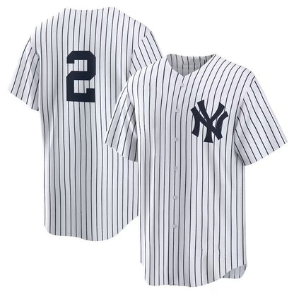 New York Yankees #2 Derek Jeter Replica Jersey - White/Navy Stitches Baseball Jerseys - Main View